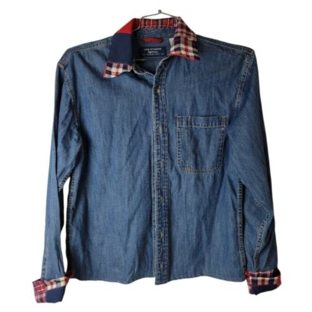 Levis Womens Western Denim Shirt Plaid Collar Buttons Classic Fit S/P